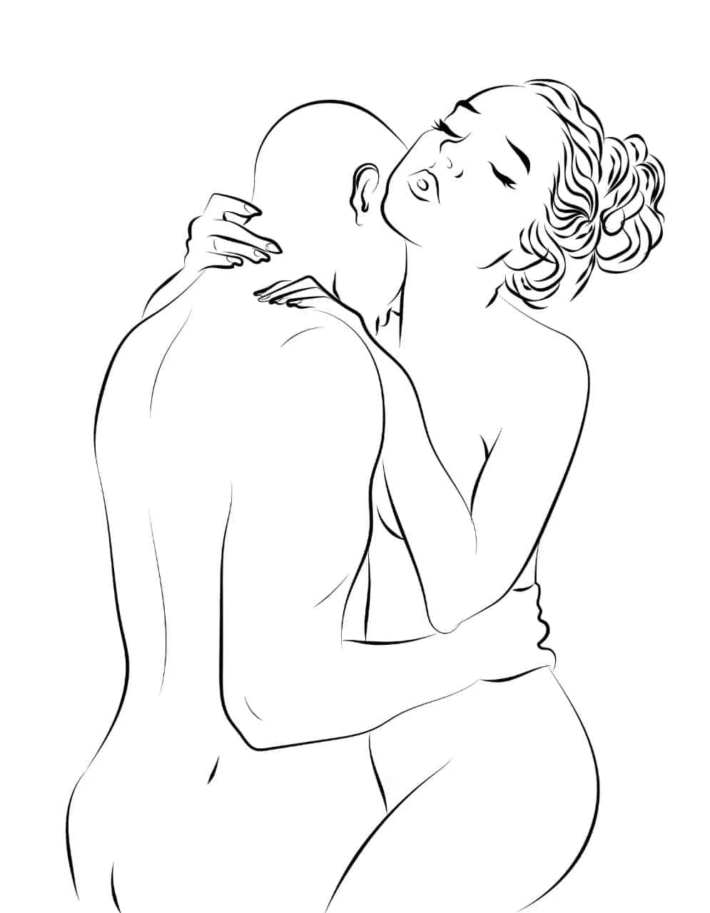 Line-art illustration of a couple embracing.