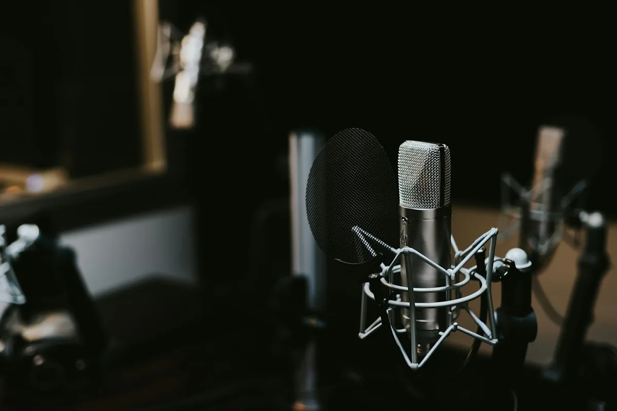 Close-up of a studio microphone.