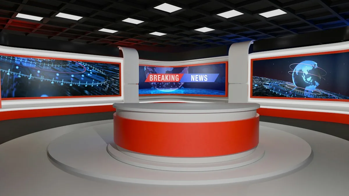 A television studio, ready for broadcast.